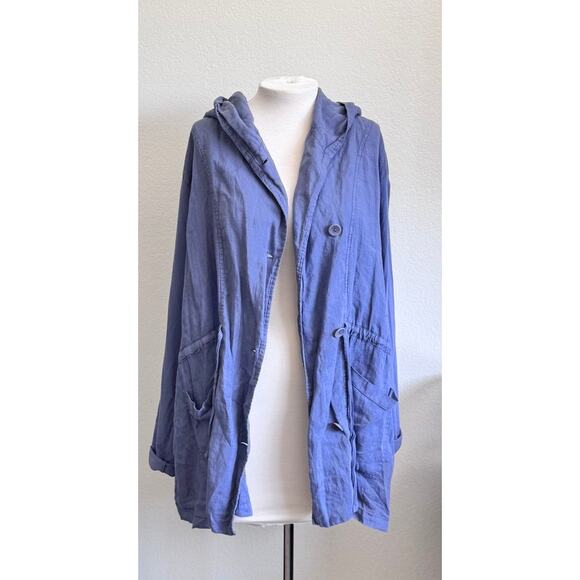 Flax Boardwalk Linen Hoodie in Blue Size Large - Picture 1 of 5